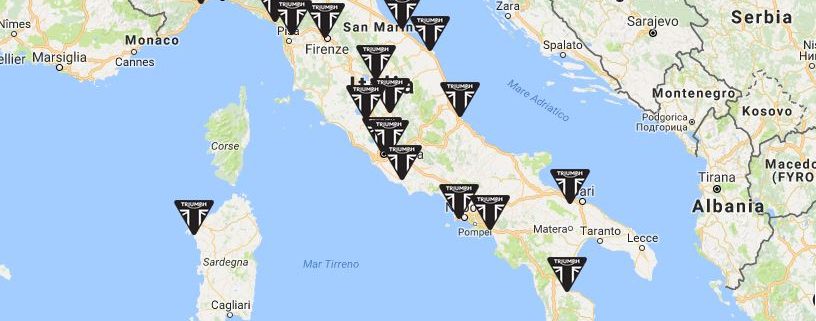 La mappa delle Concessionarie Triumph in italia